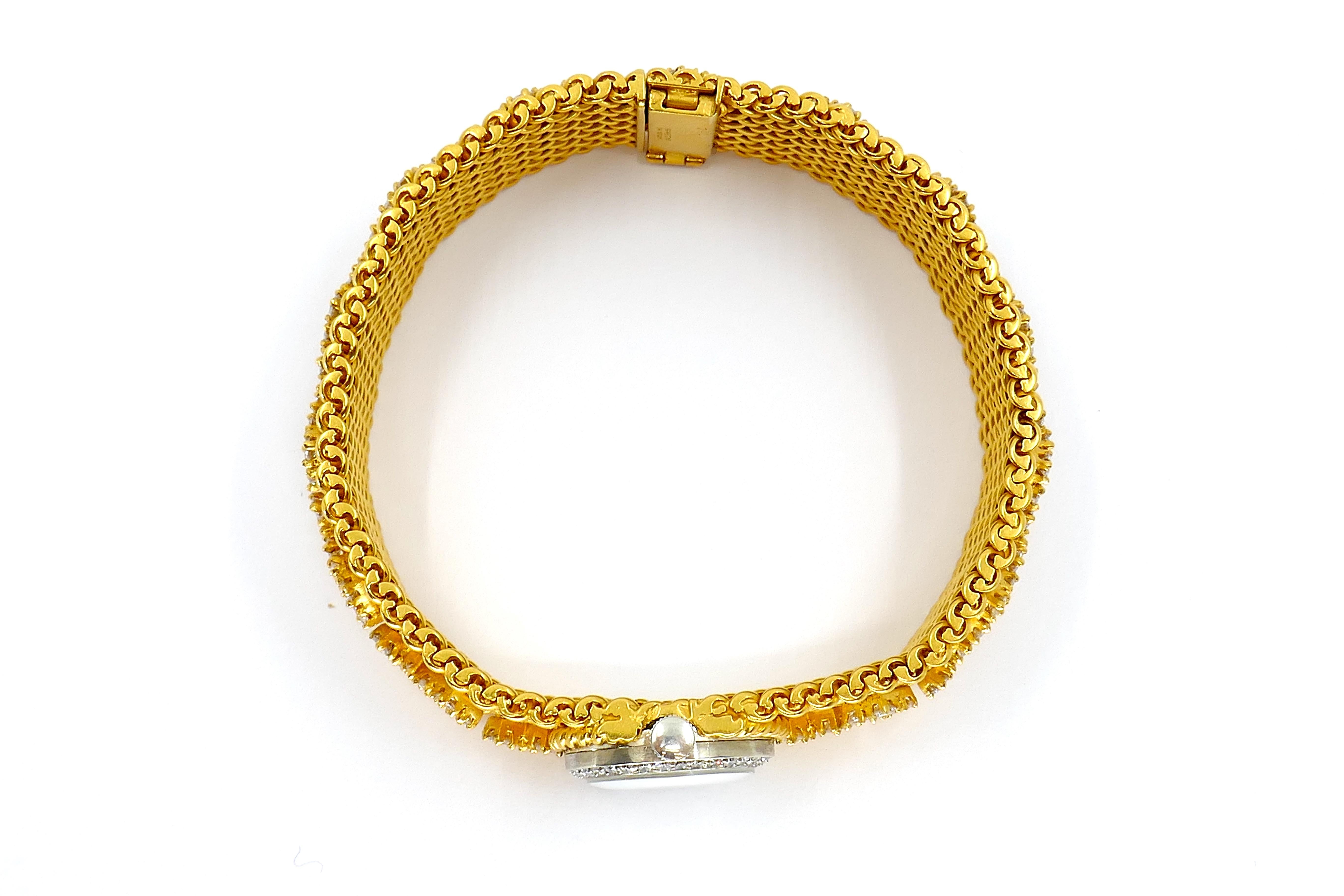 Taille brillant Montre vintage Cartier en or 18k avec diamants tressés en vente