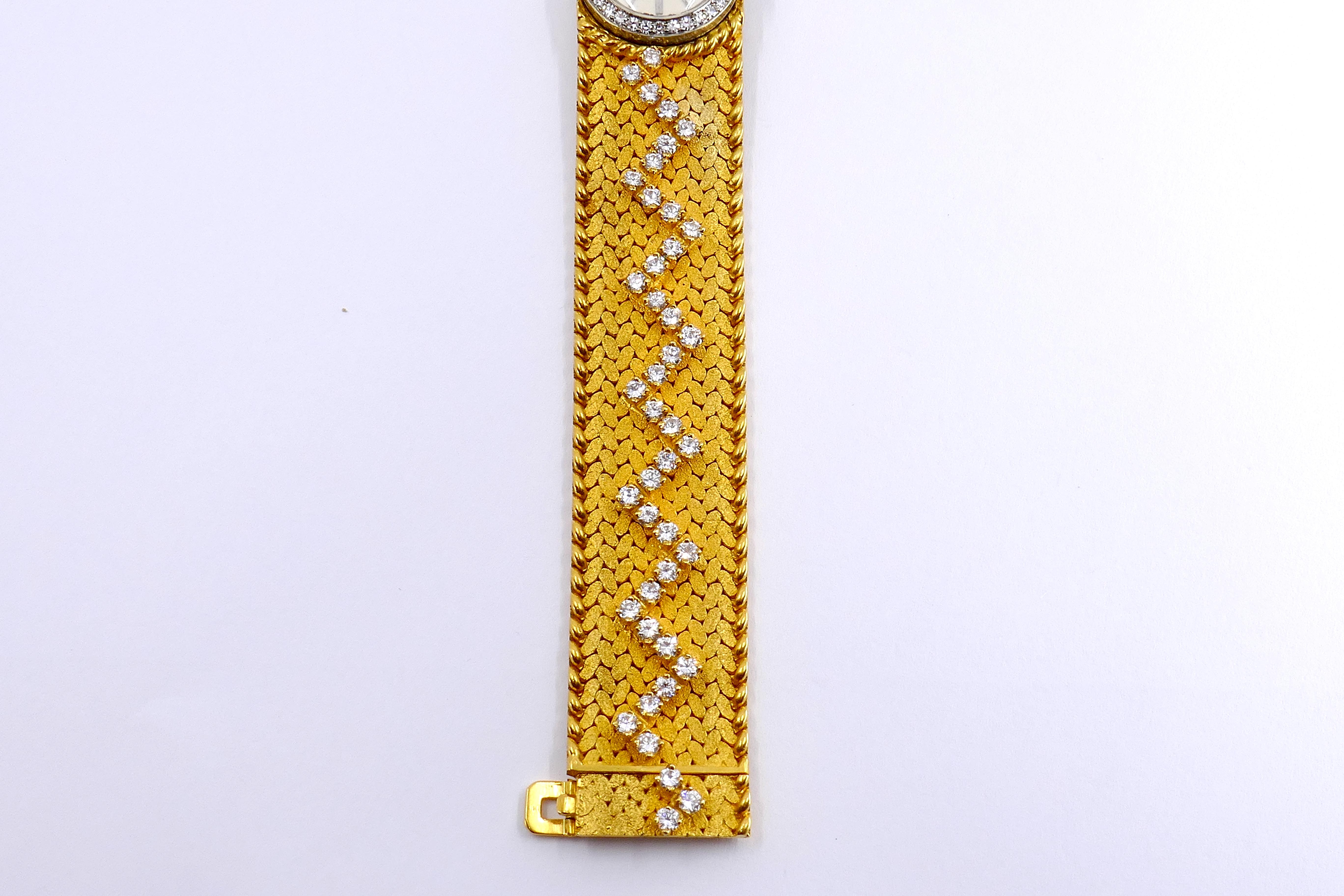 Vintage Cartier 18 Karat Gold Diamant geflochtene Uhr im Angebot 1