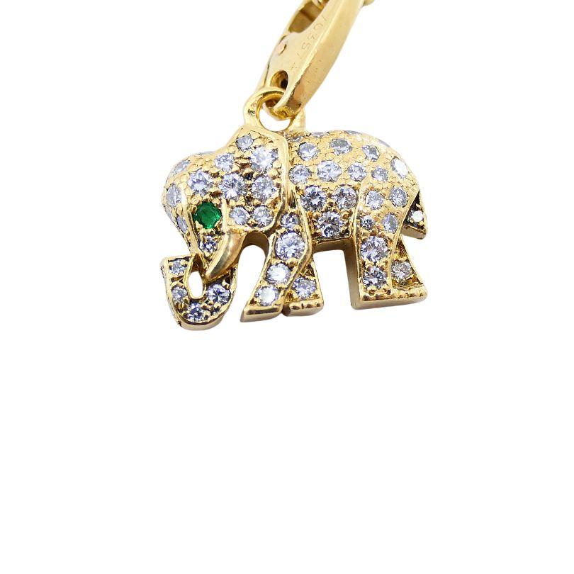 Vintage Cartier 18k Gold Diamond Emerald Elephant Pendant Necklace In Excellent Condition In Beverly Hills, CA