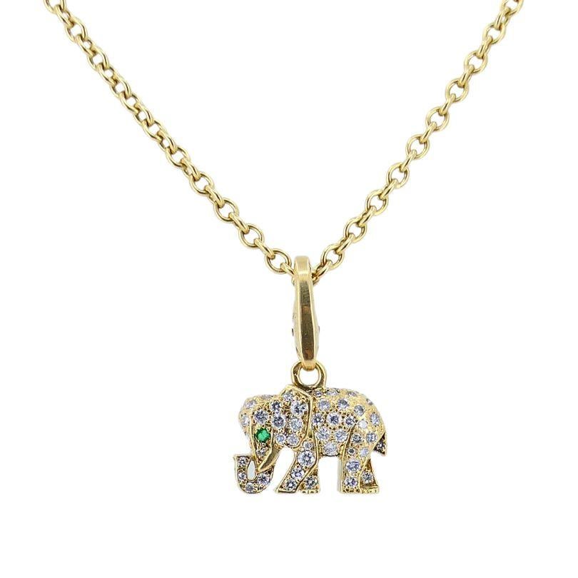 Women's Vintage Cartier 18k Gold Diamond Emerald Elephant Pendant Necklace