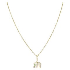 Vintage Cartier 18k Gold Diamond Emerald Elephant Pendant Necklace