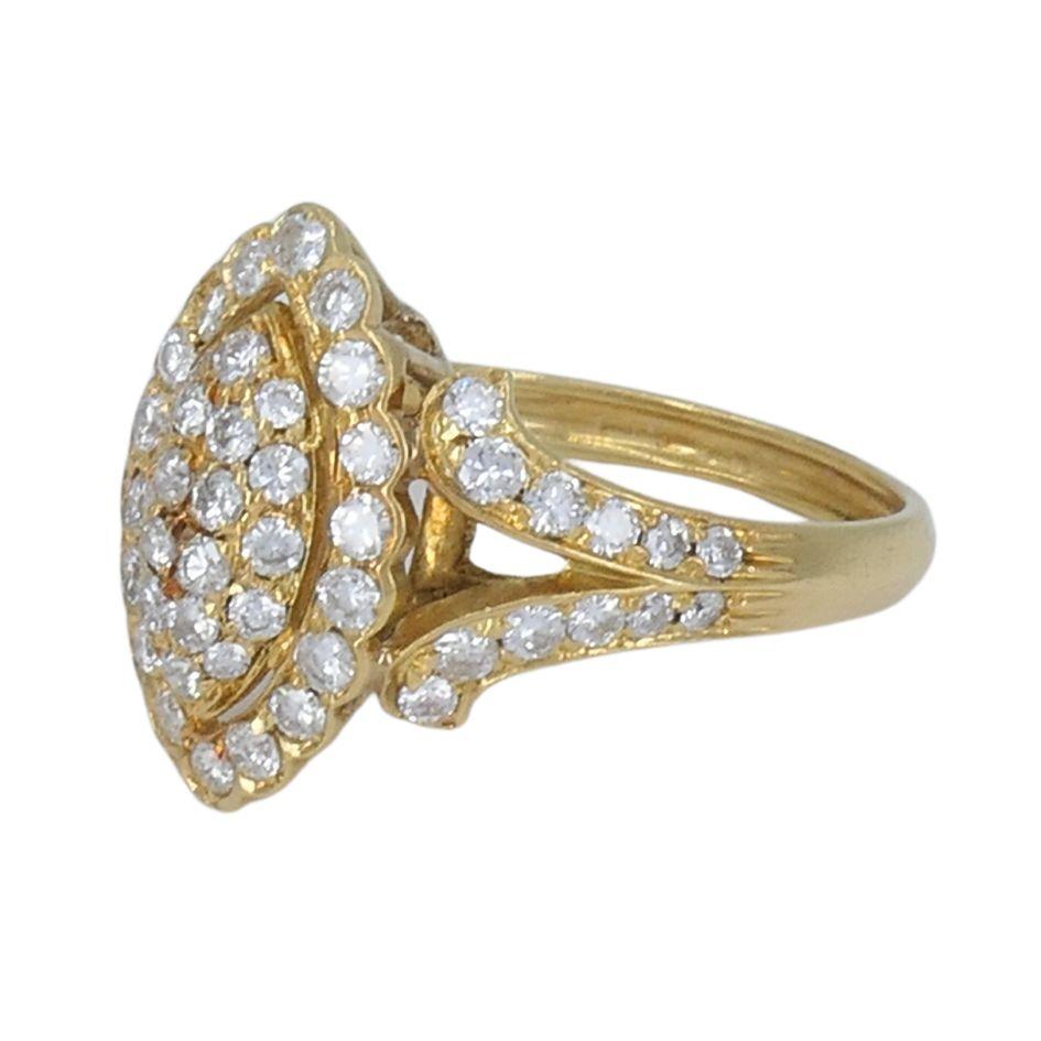 Brilliant Cut Vintage Cartier 18k Gold Diamond Marquise Cluster Ring For Sale