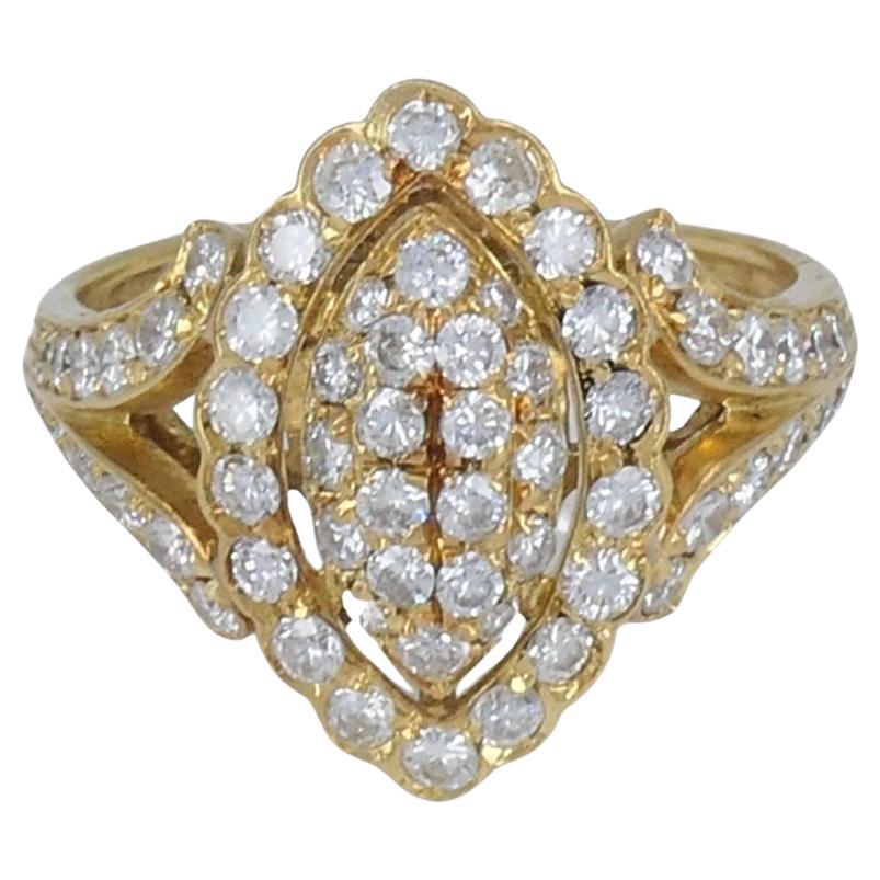 Vintage Cartier 18k Gold Diamond Marquise Cluster Ring For Sale