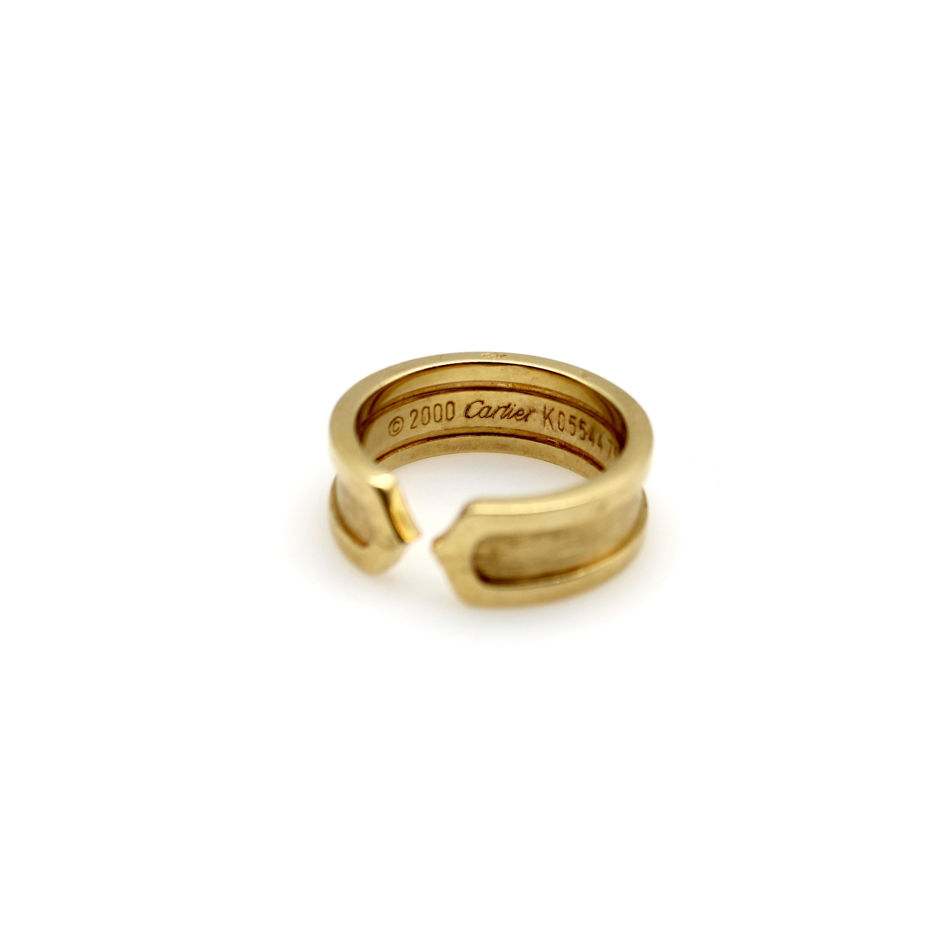 Contemporary Vintage Cartier 18K Gold Double C Ring circa 2000 For Sale