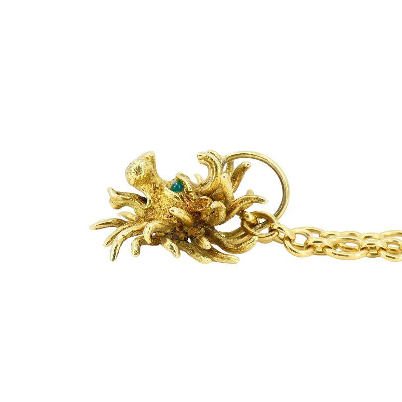 Vintage Cartier 18k Gold Emerald Lion Leo Pendant Chain Necklace For Sale 1