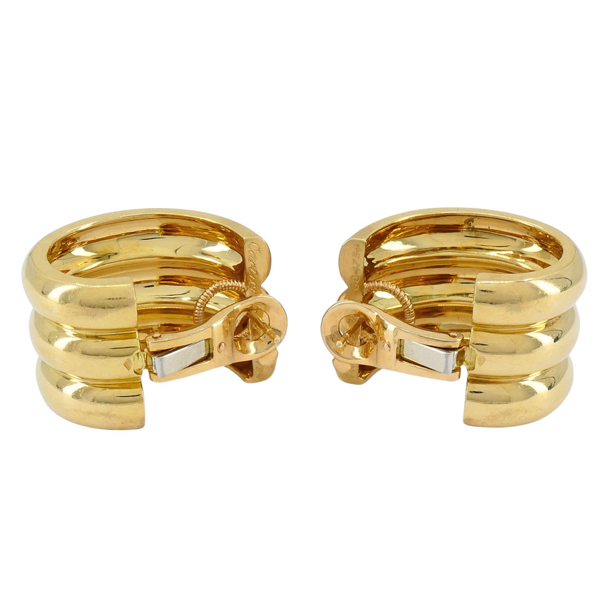 Pendientes de aro vintage Cartier de oro de 18 quilates en venta 8