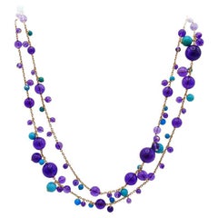 Vintage Cartier 18k Gold Necklace Turquoise Amethyst Beads