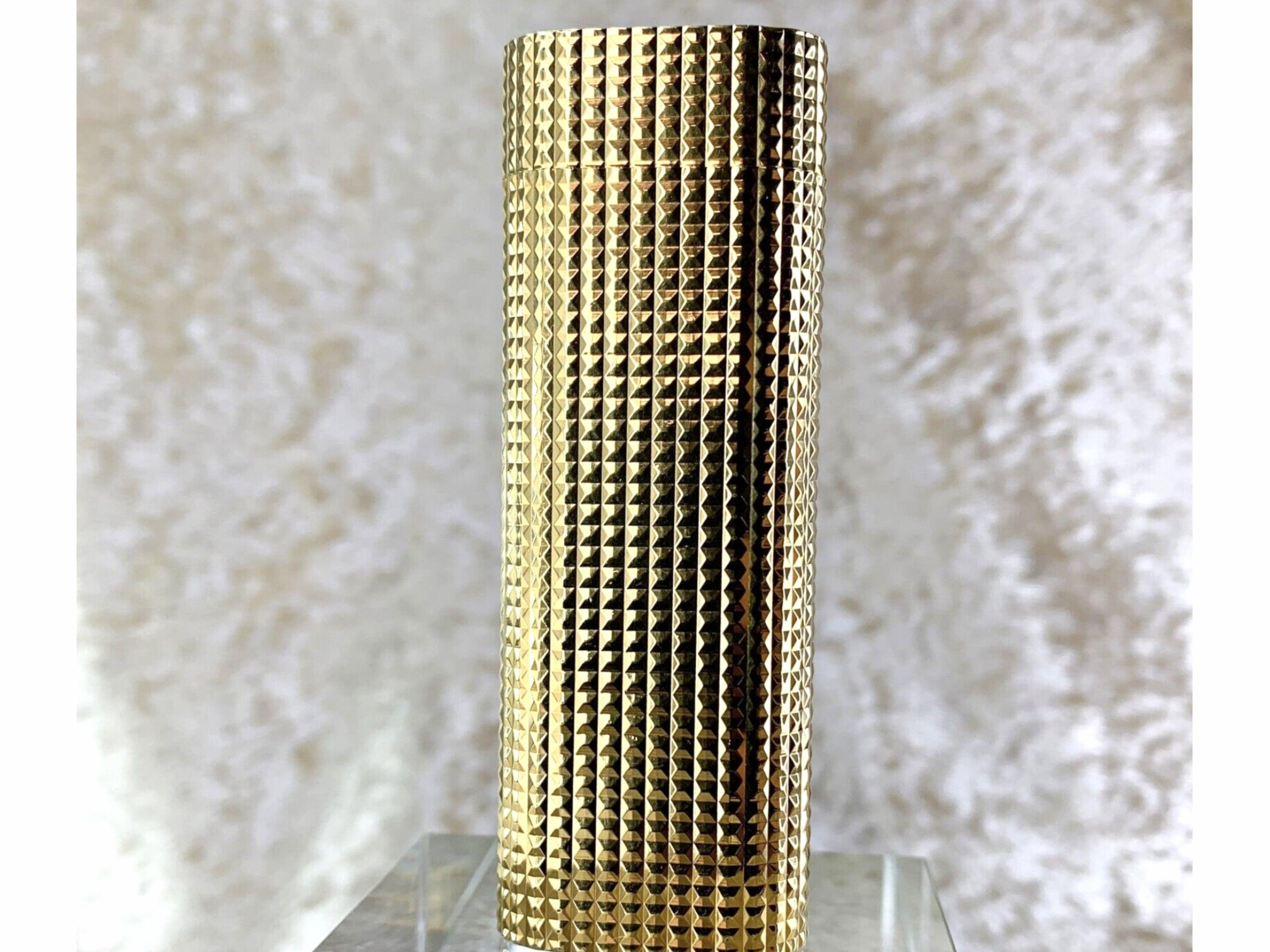 Retro Vintage Cartier 18k Gold Plated Pyramid Cut lighter, Circa 1980