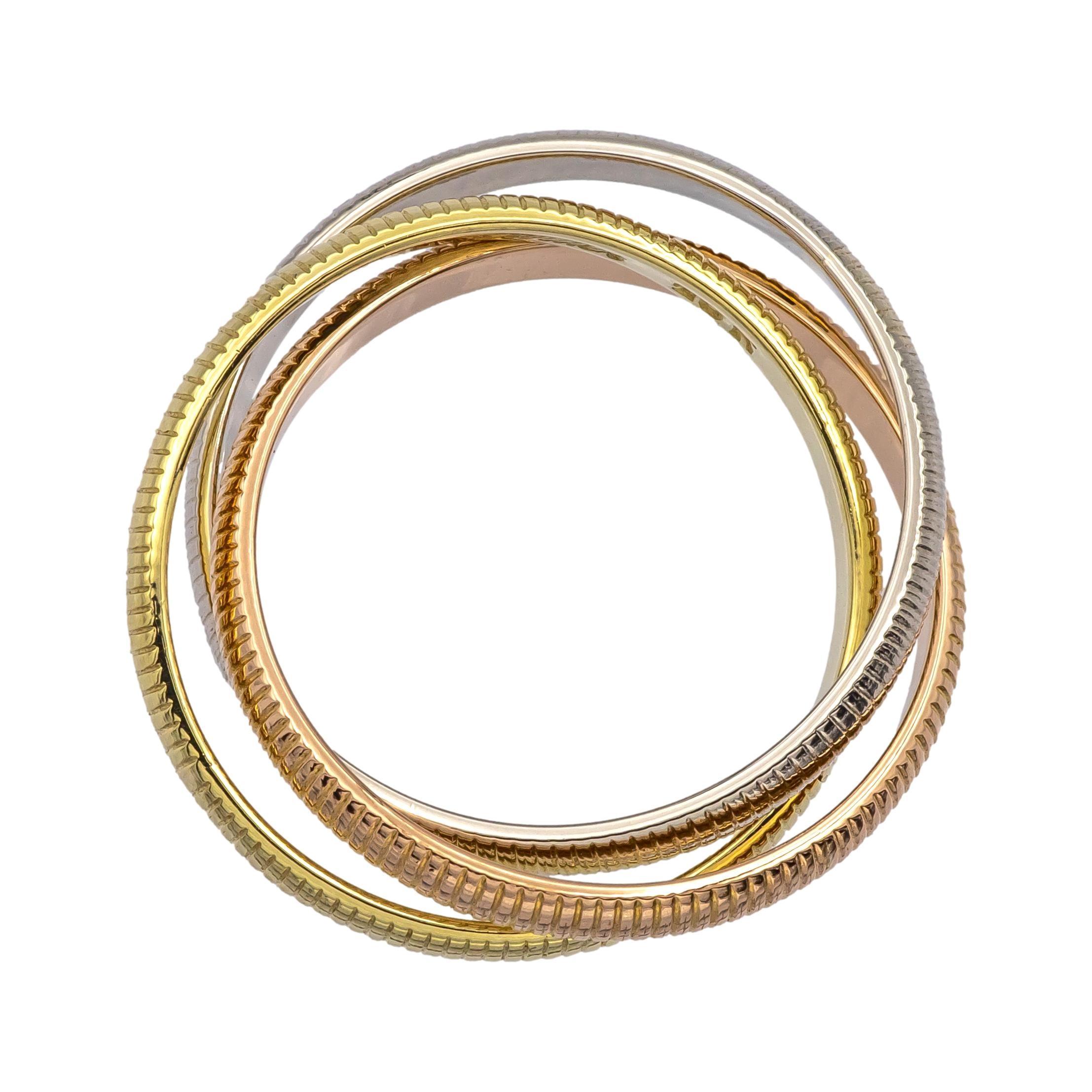 Women's or Men's Vintage Cartier 18K Gold Ribbed Trinity Rolling Band Ring Size 6.5 Circa 1980's