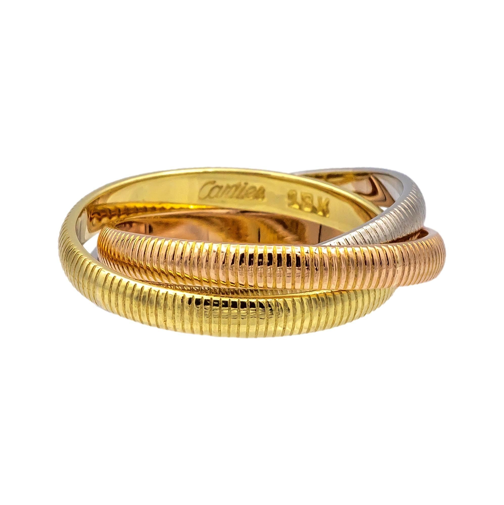 Vintage Cartier 18K Gold Ribbed Trinity Rolling Band Ring Size 6.5 Circa 1980's 3