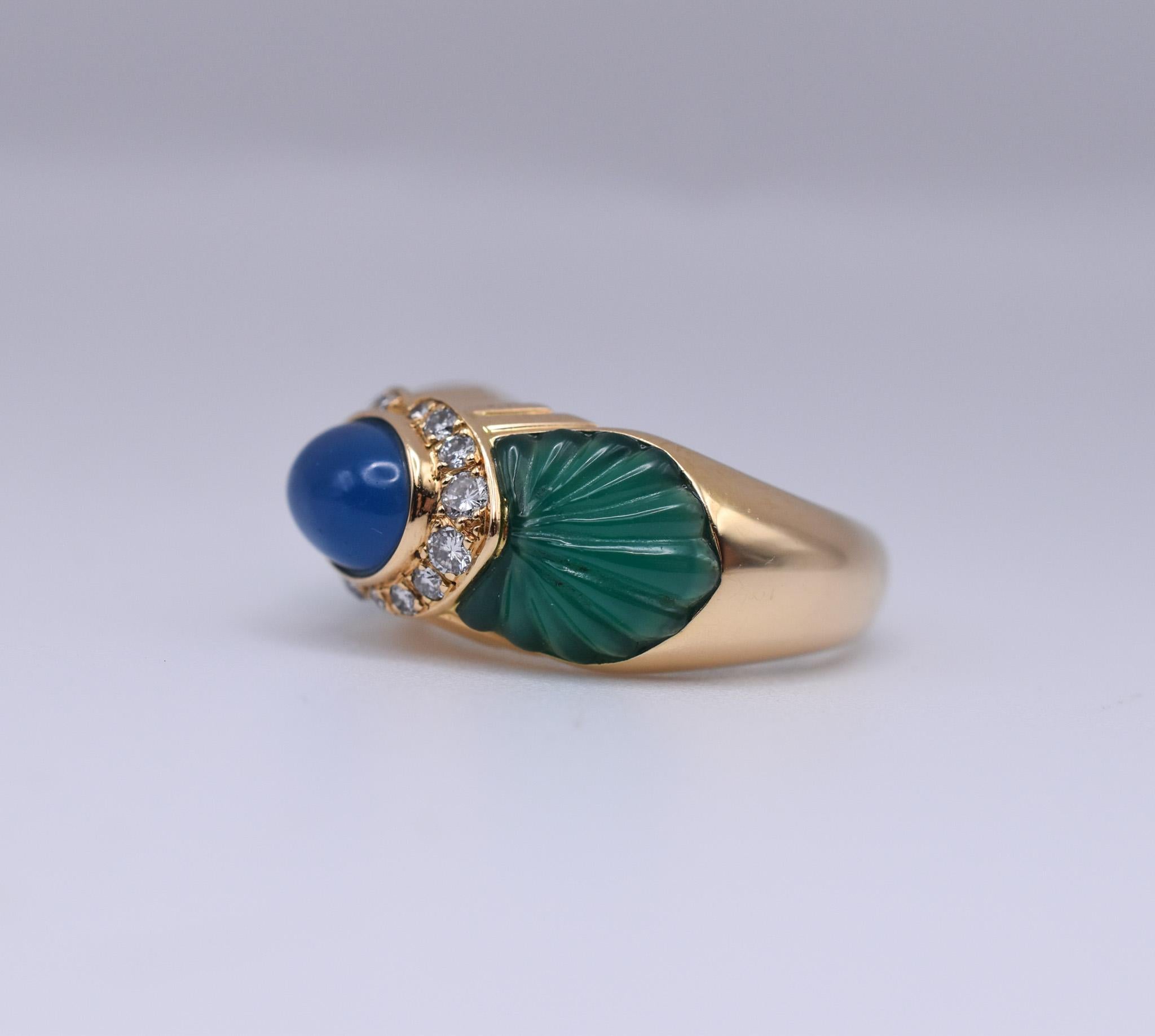Vintage Cartier 18k Gold Sapphire, Chrysoprase and Diamond Ring, c. 1980 In Excellent Condition For Sale In New York, NY