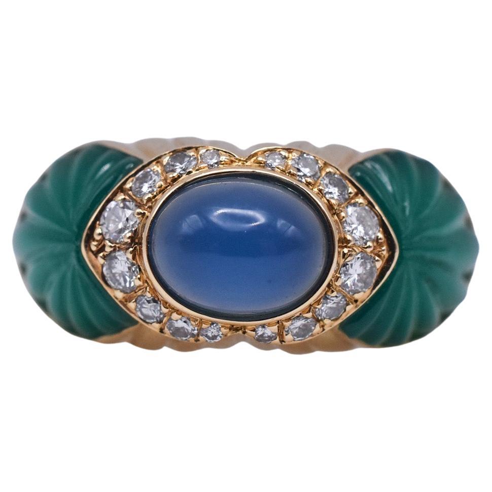 Vintage Cartier 18k Gold Sapphire, Chrysoprase and Diamond Ring, c. 1980 For Sale