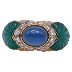 Vintage Cartier 18k Gold Sapphire, Chrysoprase and Diamond Ring, c. 1980
