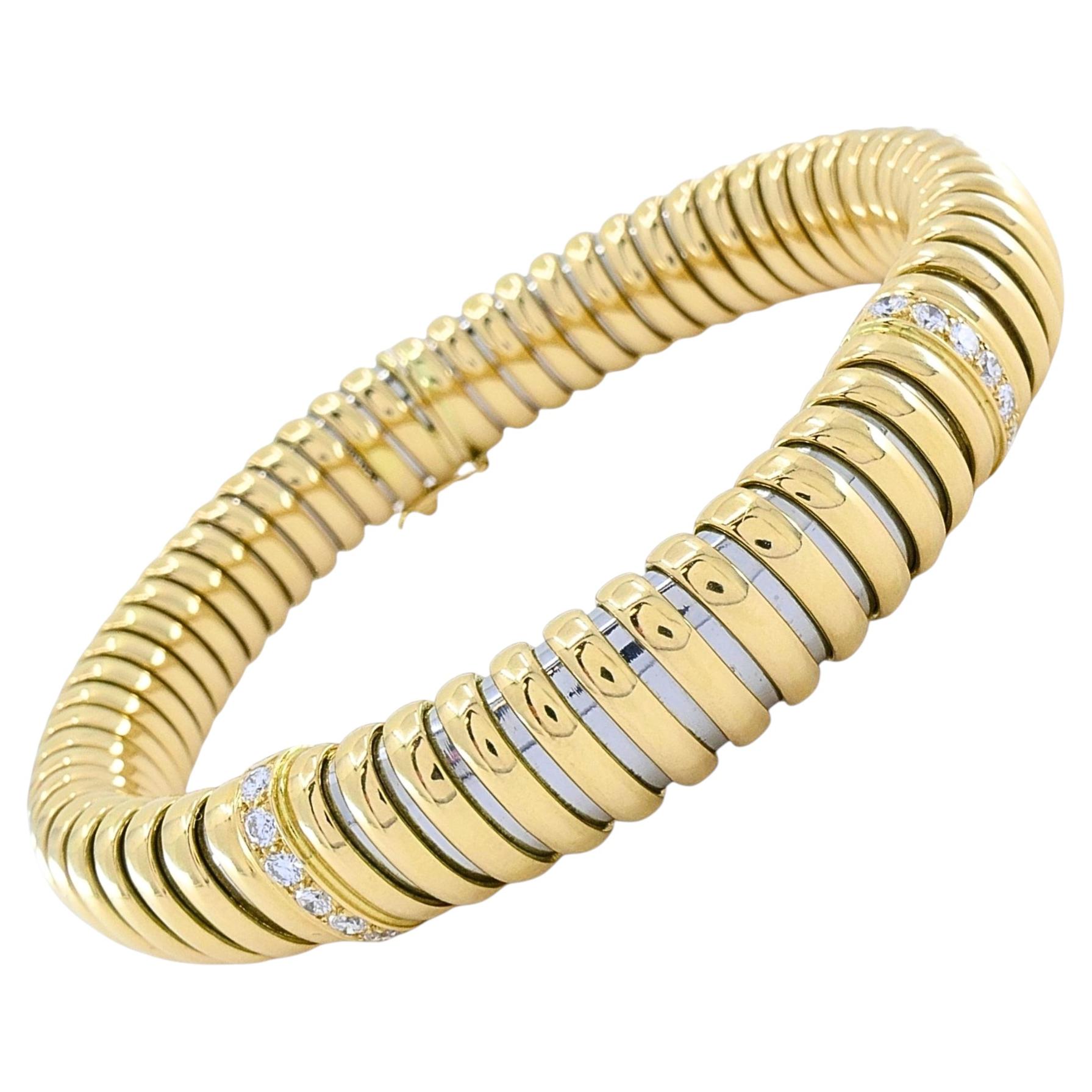 Vintage Cartier 18k Gold & Stainless Steel Tubogas Diamond Bracelet For Sale