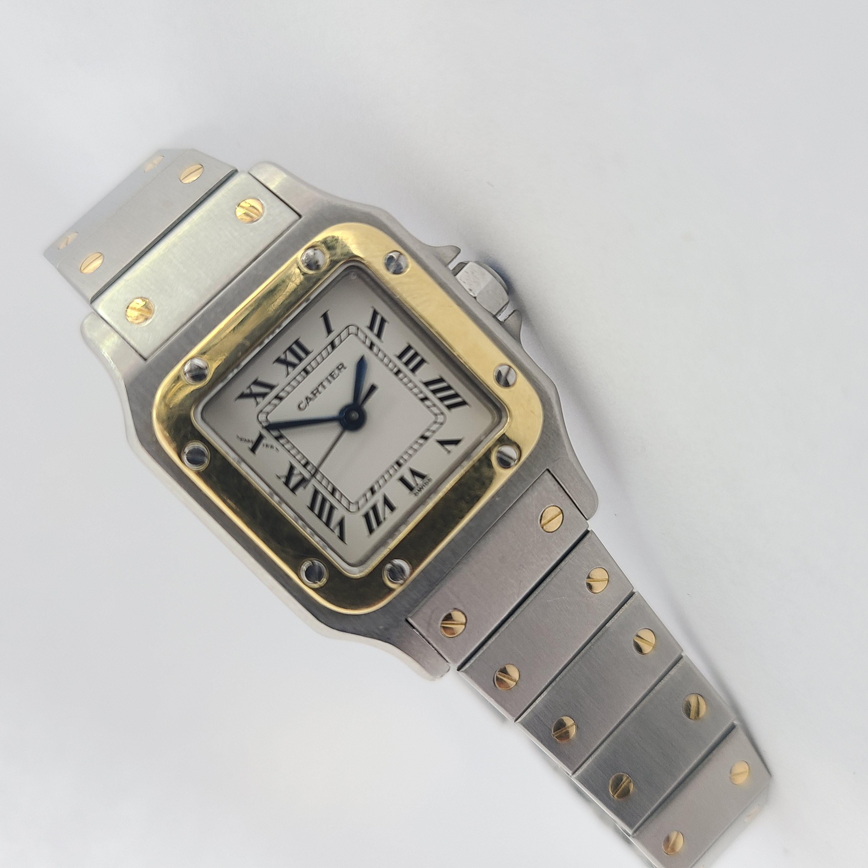 Vintage Cartier 18k Gold Steel Santos Automatic Ladies Watch In Good Condition In St. Petersburg, FL