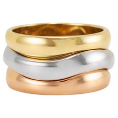Vintage Cartier 18K Tri Color Triple Wave Puzzle Stackable Band Ring