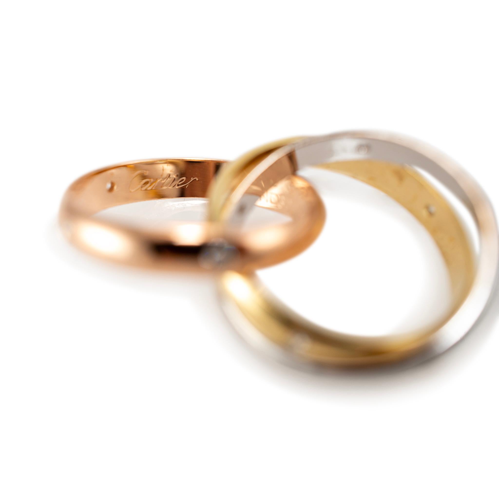 Women's Vintage Cartier 18K Tri Color Yellow White Rose Gold Trinity Diamond Band Ring For Sale
