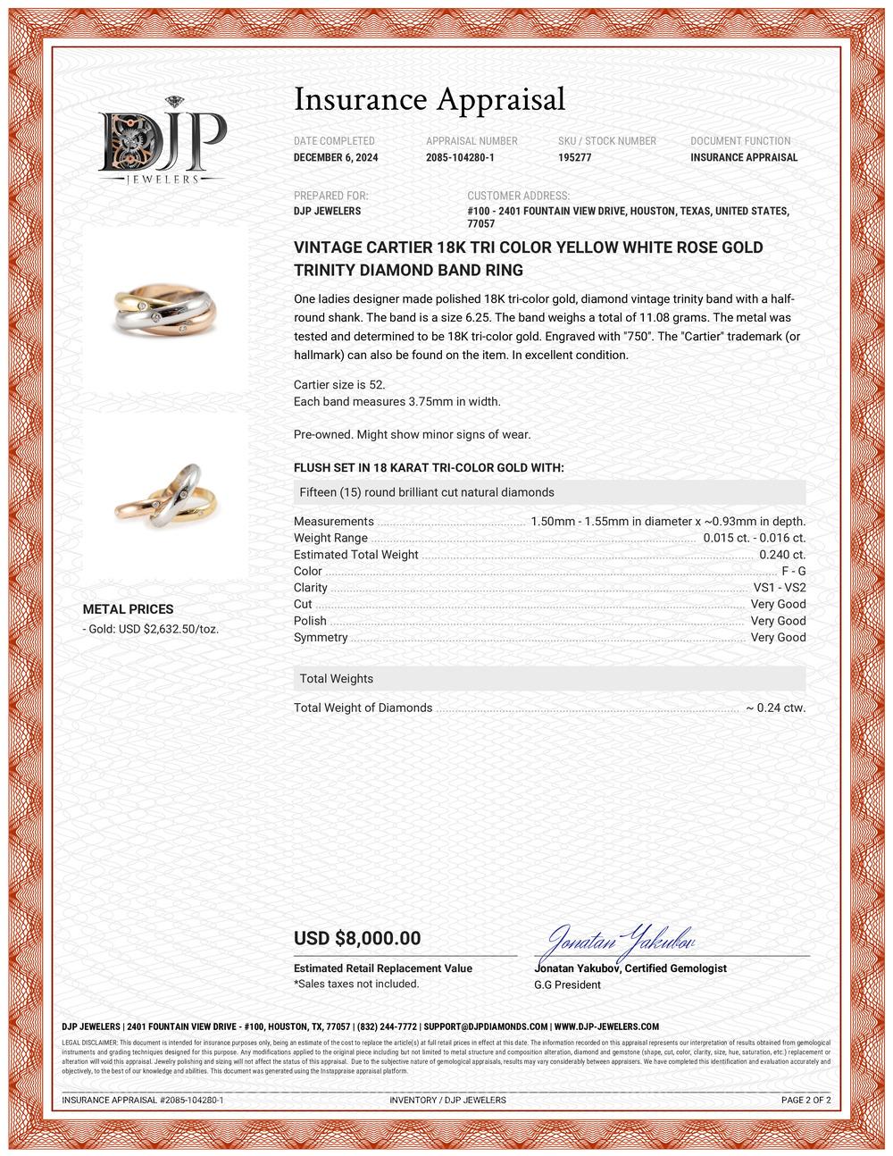 Vintage Cartier 18K Tri Color Yellow White Rose Gold Trinity Diamond Band Ring For Sale 2