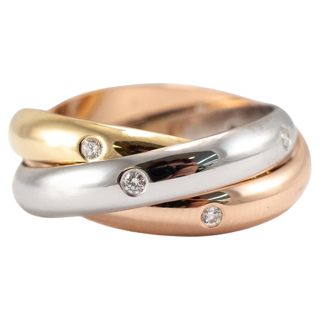 Vintage Cartier 18K Tri Color Yellow White Rose Gold Trinity Diamond Band Ring