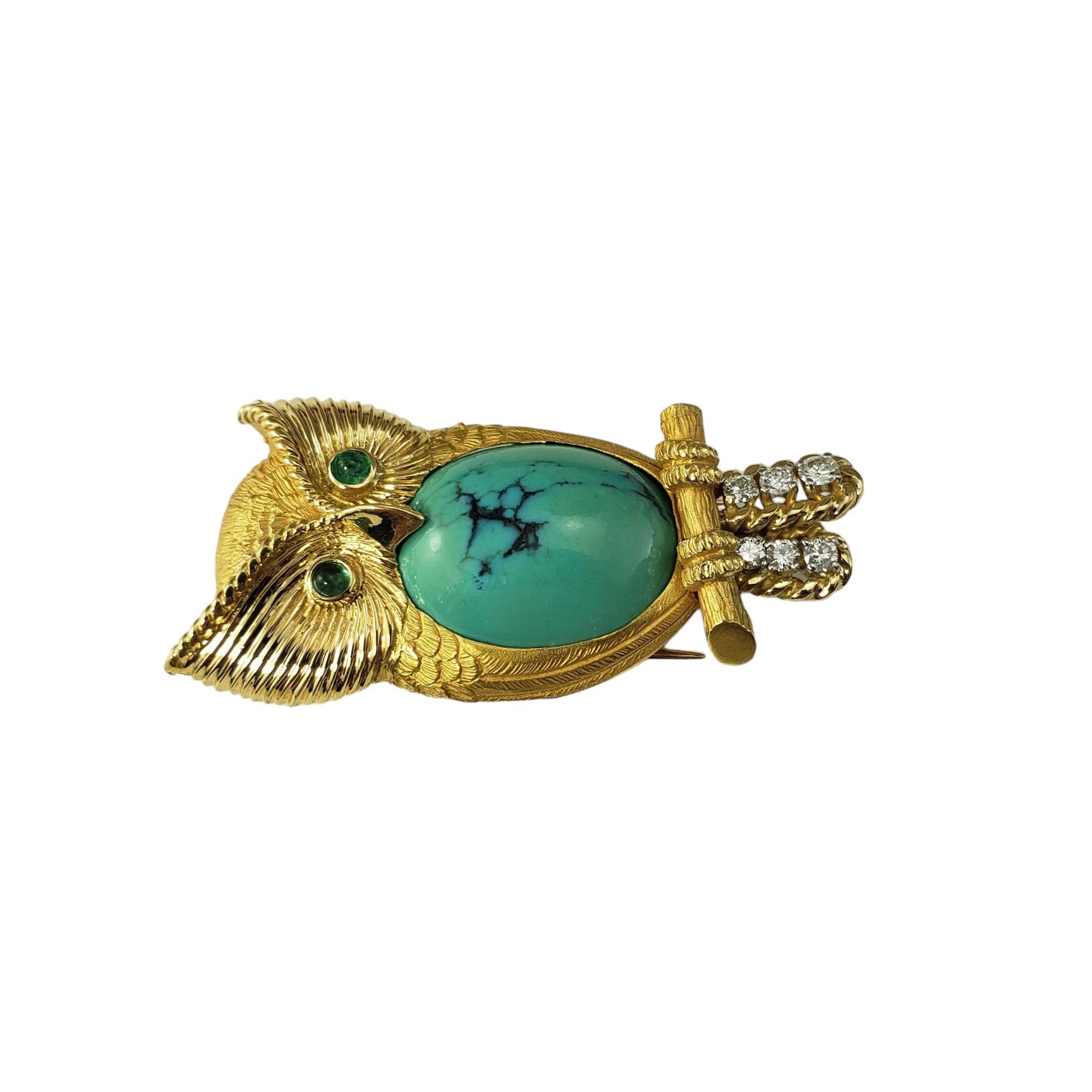 Taille cabochon Cartier, broche hibou vintage 18 carats en turquoise, émeraude et diamants n°17761 en vente