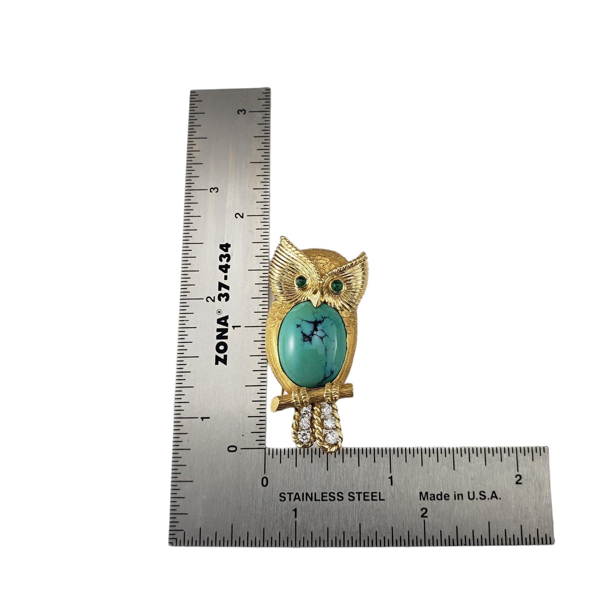Cartier, broche hibou vintage 18 carats en turquoise, émeraude et diamants n°17761 en vente 1