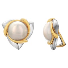 Orecchini a clip di perle Mabe d'epoca Cartier in oro bianco e giallo 18 carati
