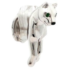 Vintage Cartier 18k White Gold Green Eyes Black Onyx Nose Panther Tie Tack