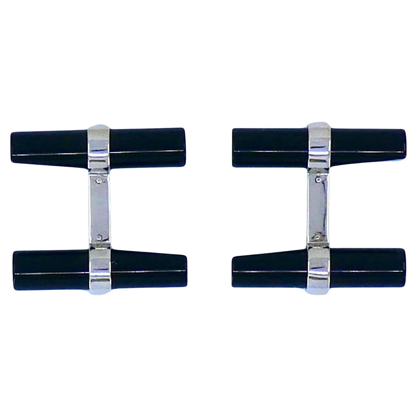 Vintage Cartier 18k White Gold Onyx Cufflinks