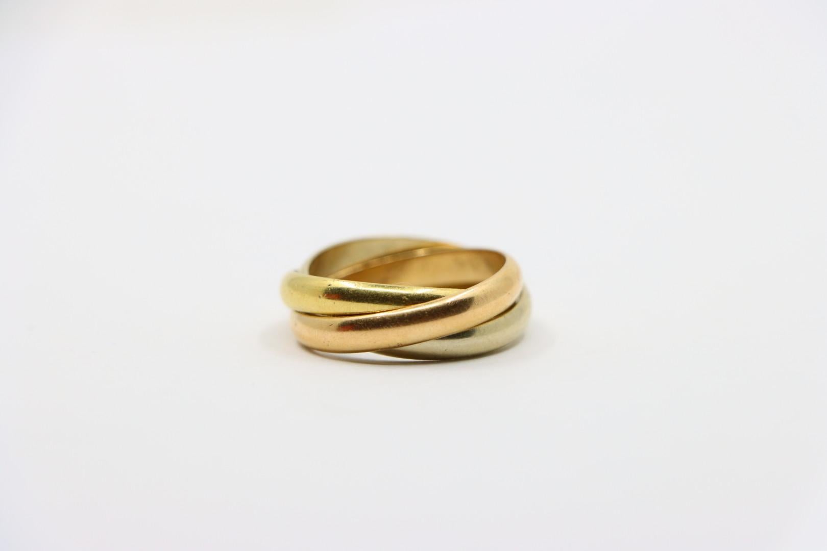 Vintage Cartier 18K White & Rose & Yellow Gold Trinity Ring In Good Condition For Sale In Flushing, NY