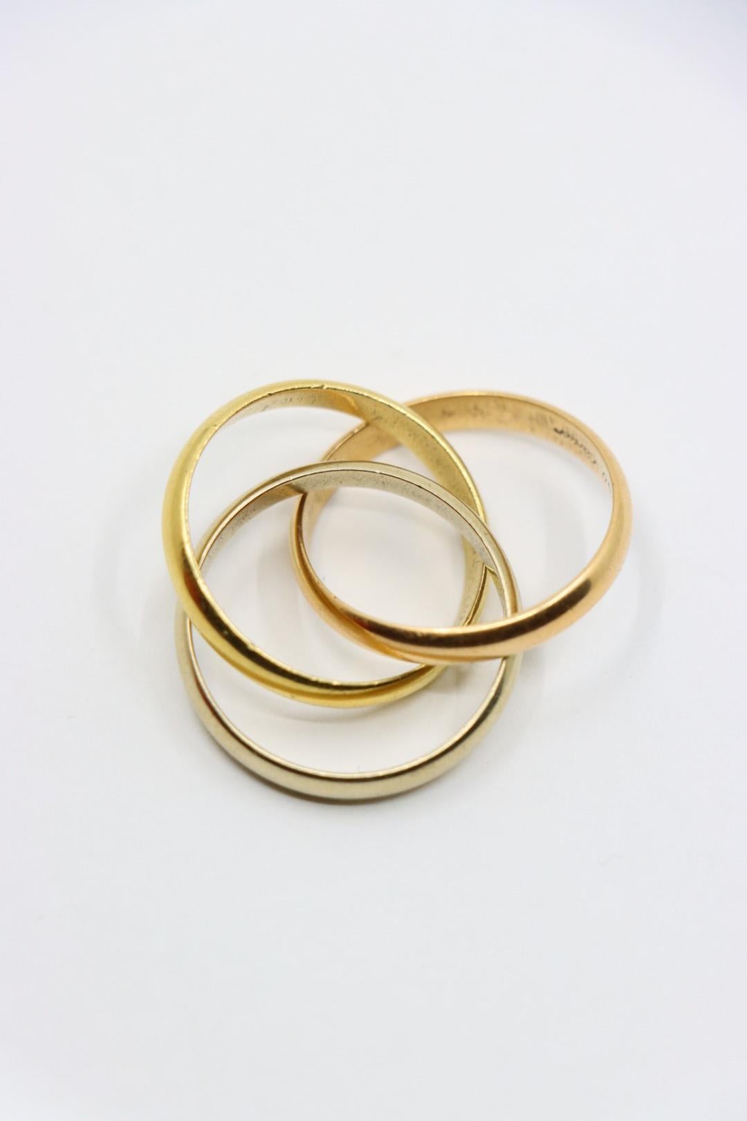 Women's or Men's Vintage Cartier 18K White & Rose & Yellow Gold Trinity Ring For Sale