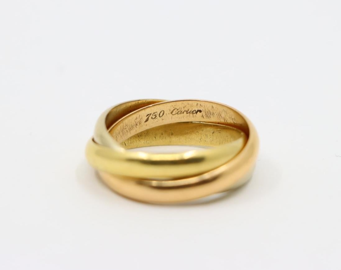Vintage Cartier 18K White & Rose & Yellow Gold Trinity Ring For Sale 1