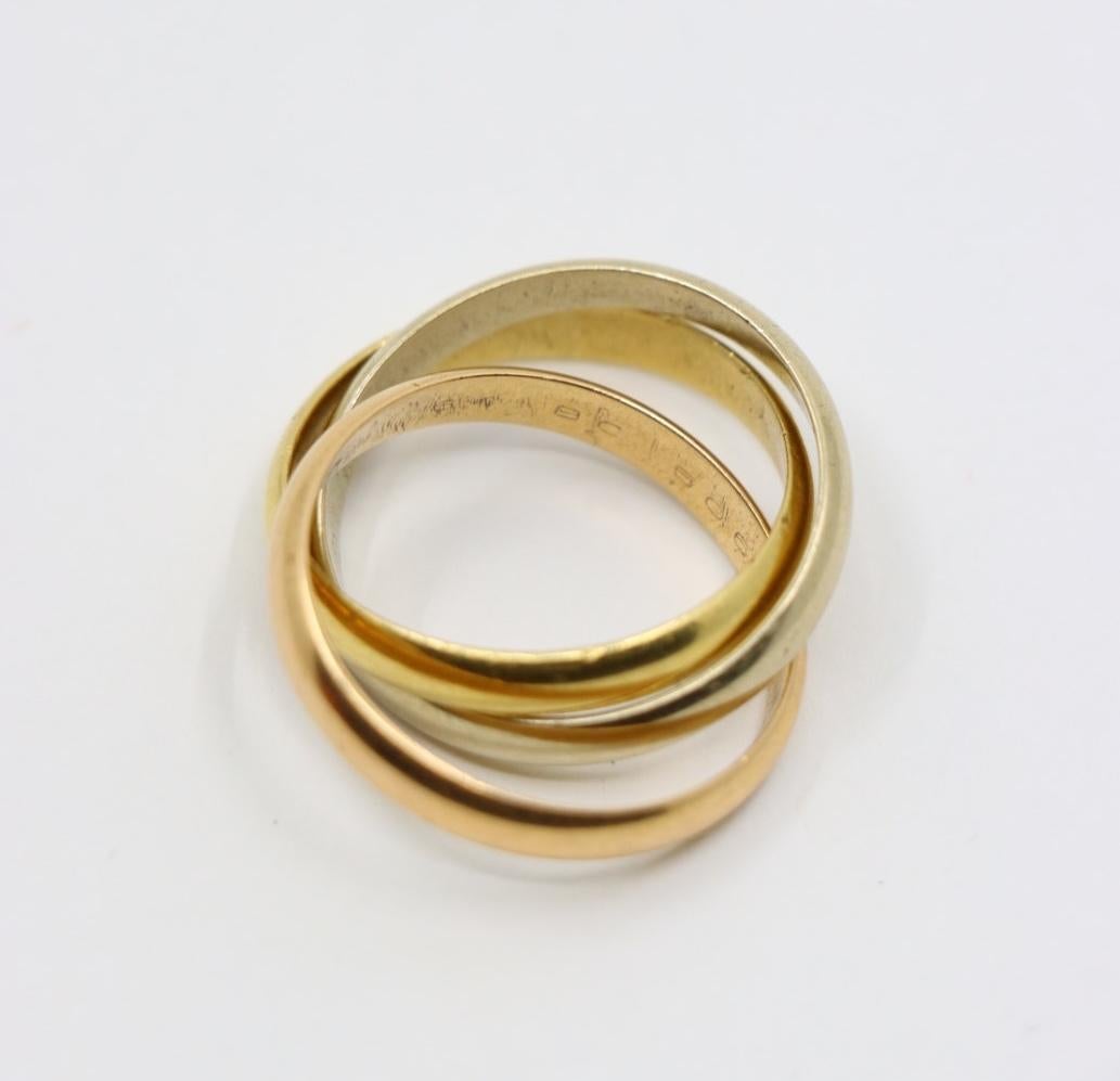 Vintage Cartier 18K White & Rose & Yellow Gold Trinity Ring For Sale 3