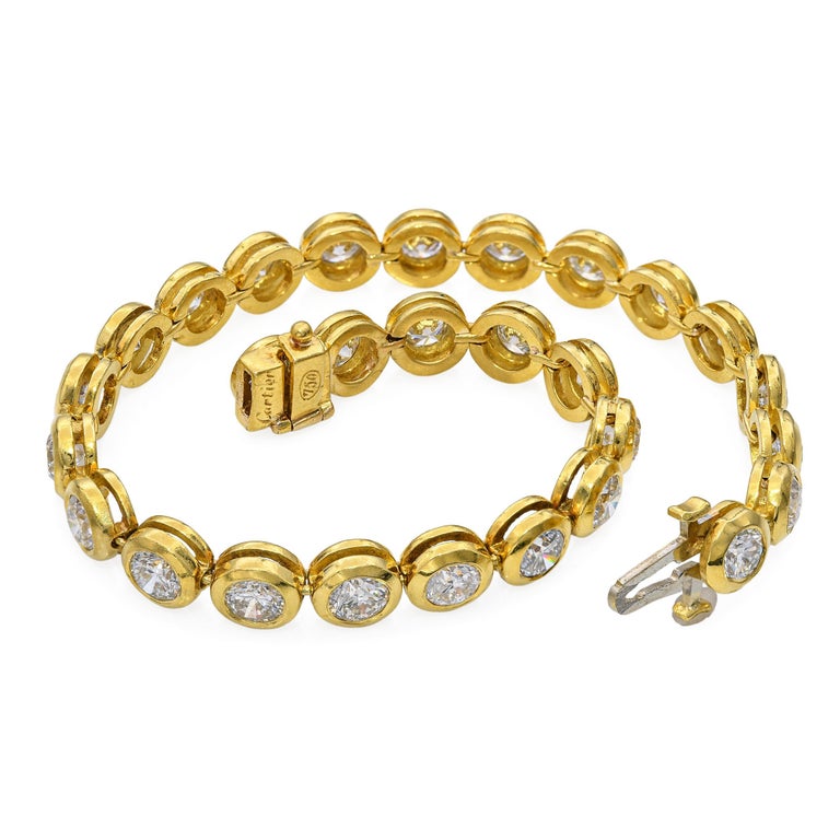 Vintage Cartier 18k Yellow Gold 7ct Diamond Bezel Set Tennis
