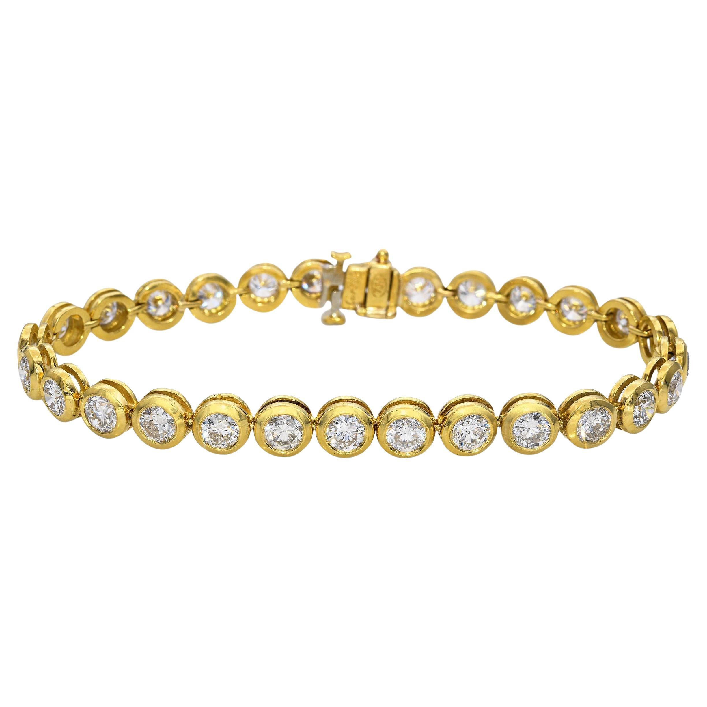 Vintage Cartier 18k Yellow Gold 7ct Diamond Bezel Set Tennis Bracelet