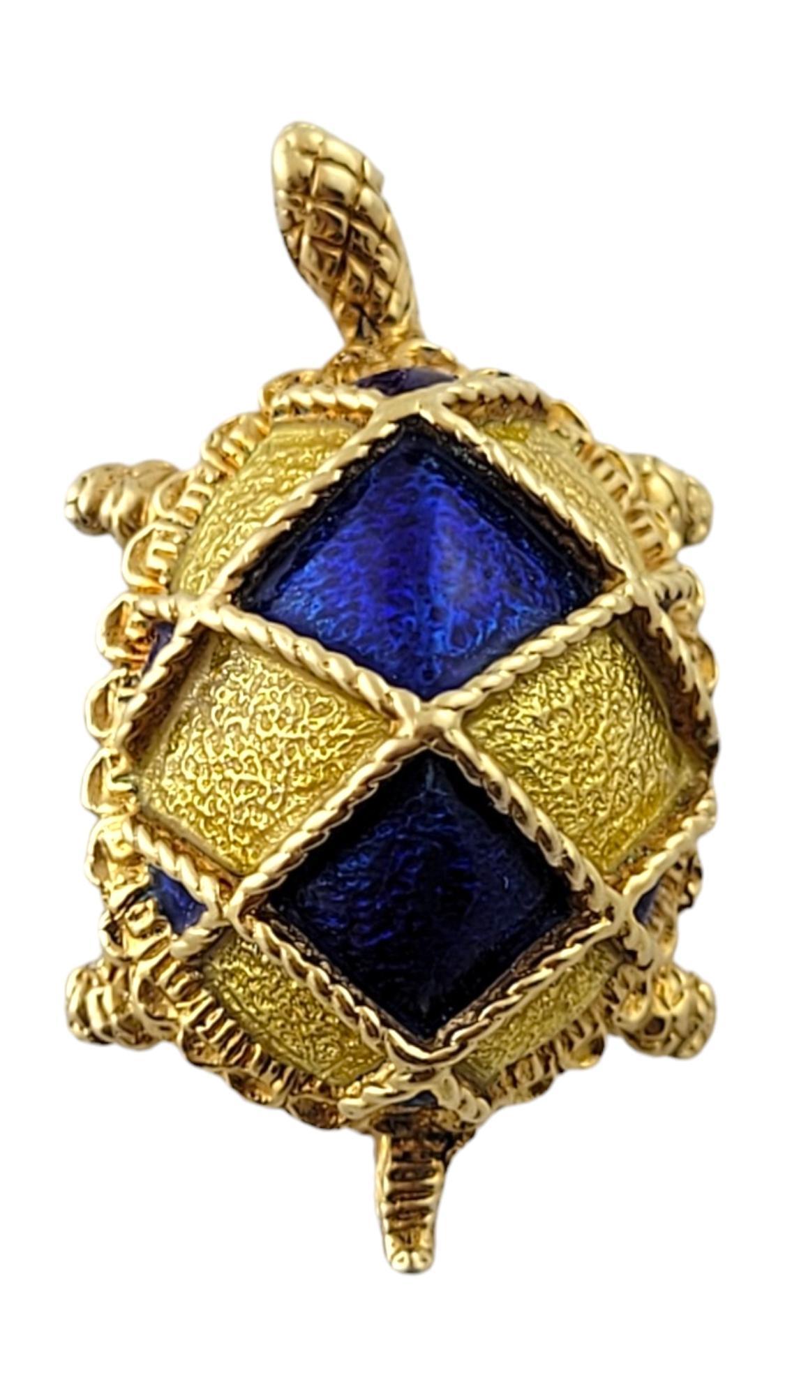 Vintage Cartier 18K Yellow Gold Blue Enamel Turtle Pin #18204 For Sale 2