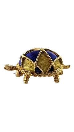 Spilla vintage Cartier in oro giallo 18 carati con smalto blu e tartaruga #18204