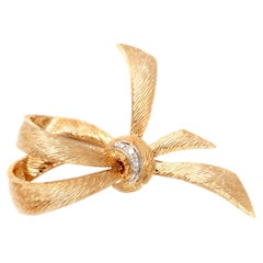 Vintage Cartier 18k Yellow Gold Bow Brooch / Pin with Diamond Accents