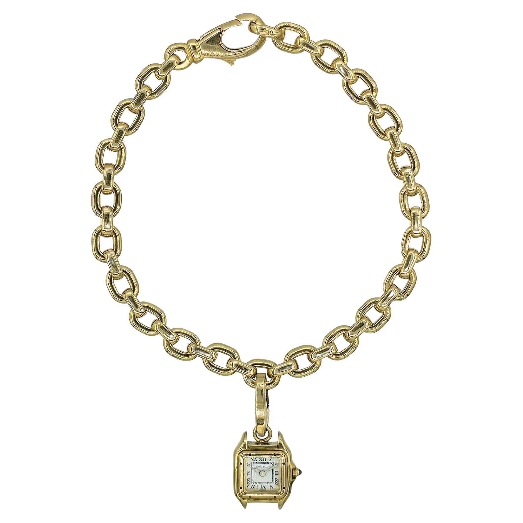 Vintage Cartier 18k Yellow Gold Bracelet with Panthere Watch Charm