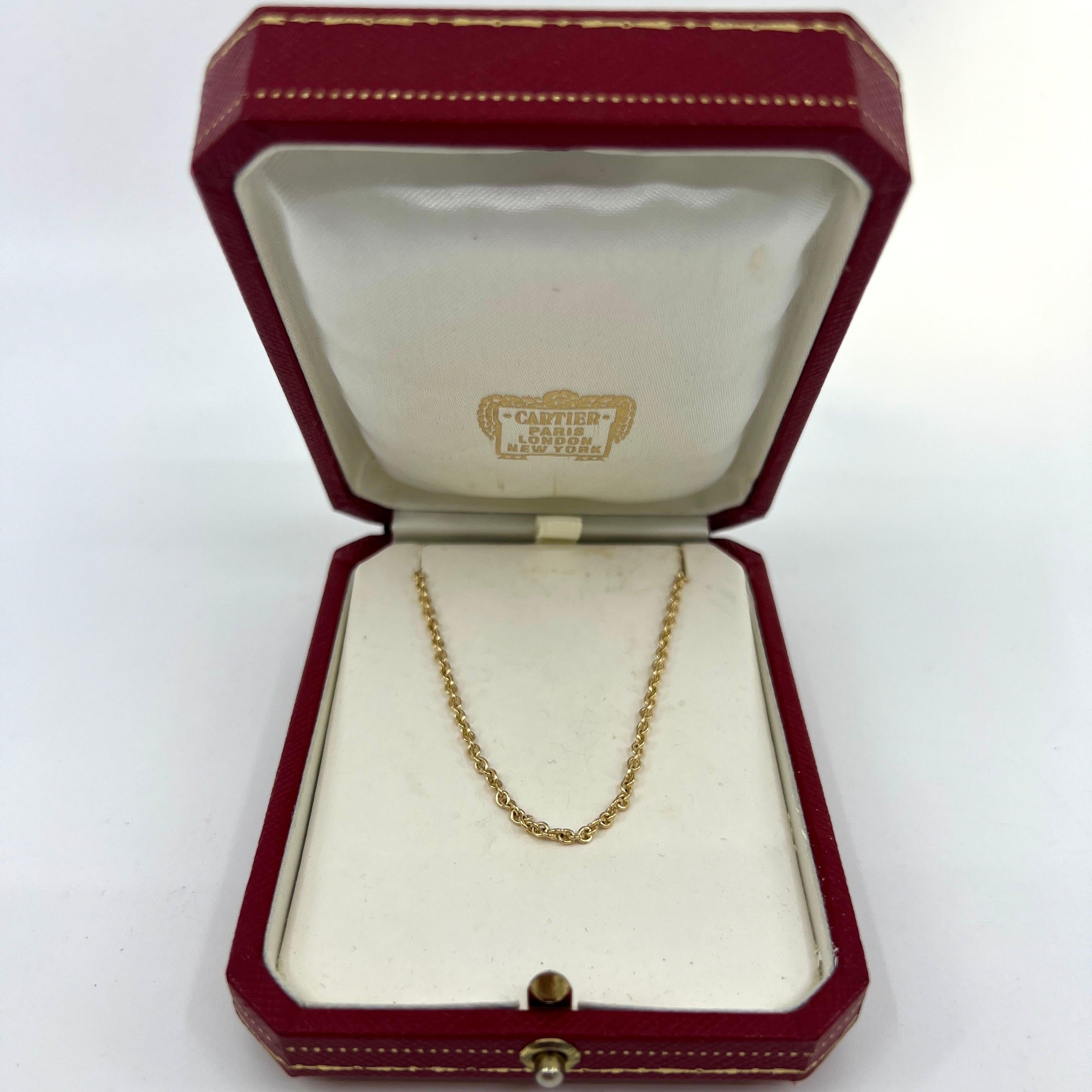 Vintage Cartier 18k Yellow Gold Cable Necklace Chain.

Beautiful 16 inch/40cm cable chain by Cartier. 
Stunning stand-alone chain or would look great with a larger pendant.

The piece is signed Cartier, 750 (18k). with serial number. 

Chain weighs