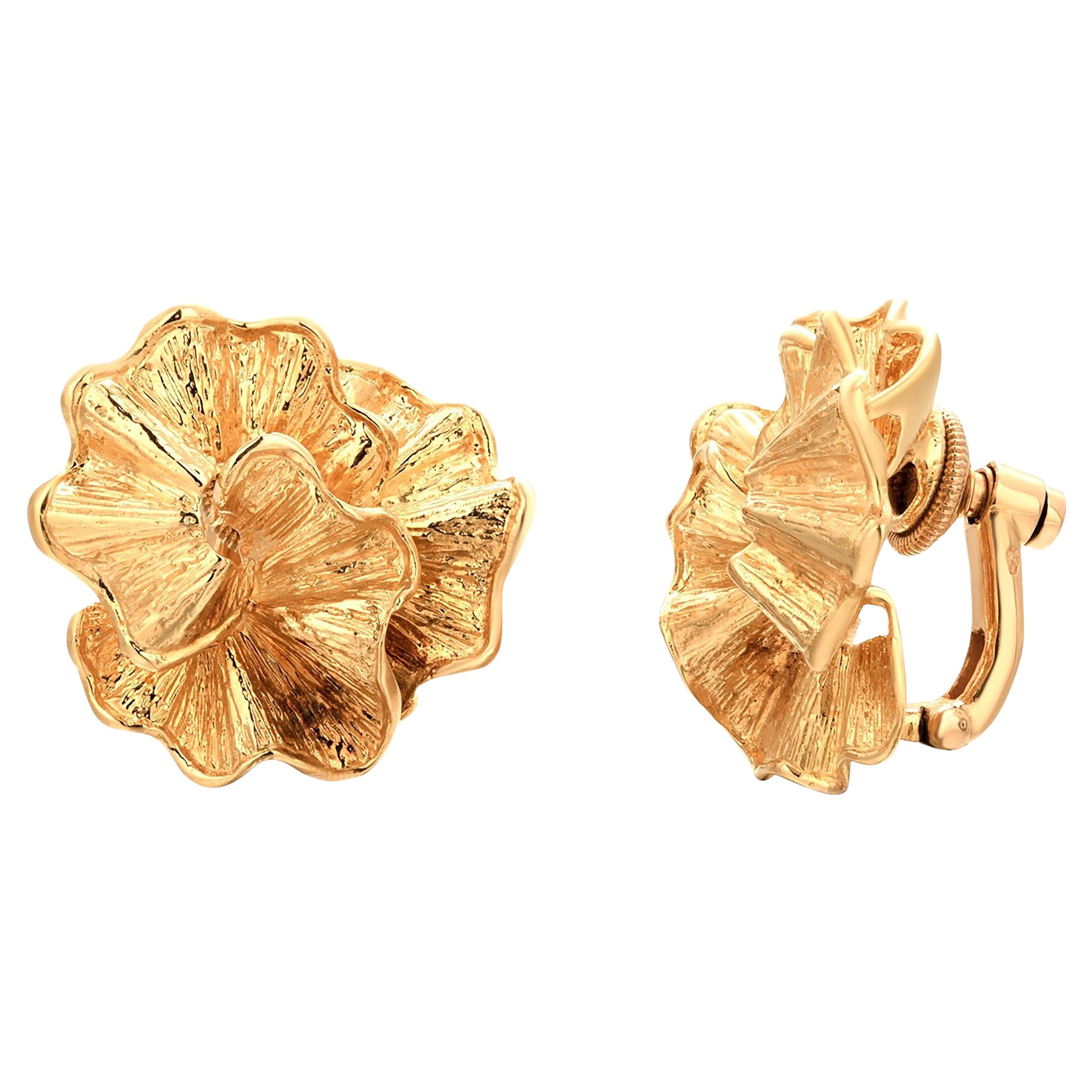 Vintage Cartier 18K Yellow Gold Floral Petal Clip-On Earrings