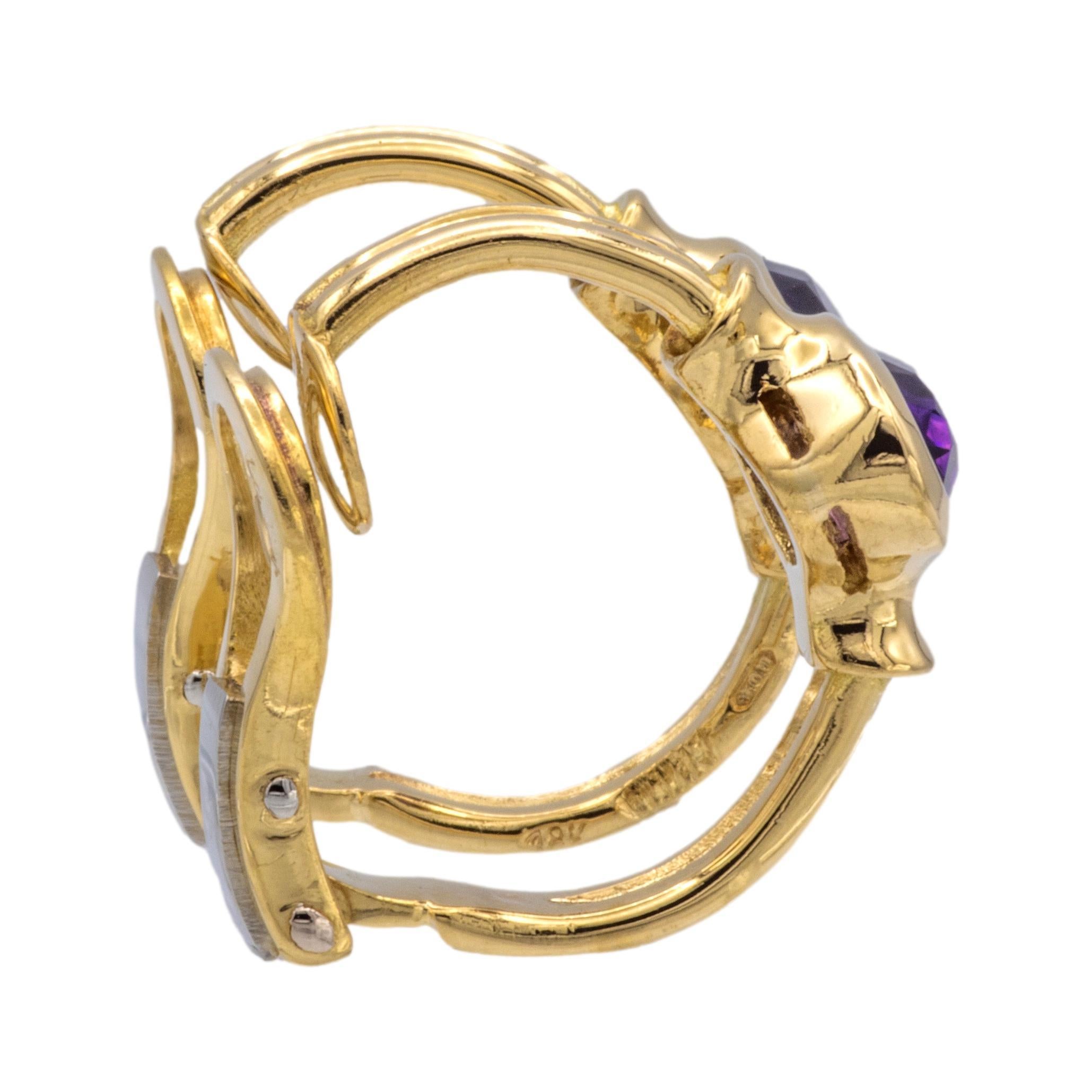 Vintage Cartier 18K Yellow Gold Oval Amethyst Huggie Clip Earrings In Good Condition For Sale In New York, NY