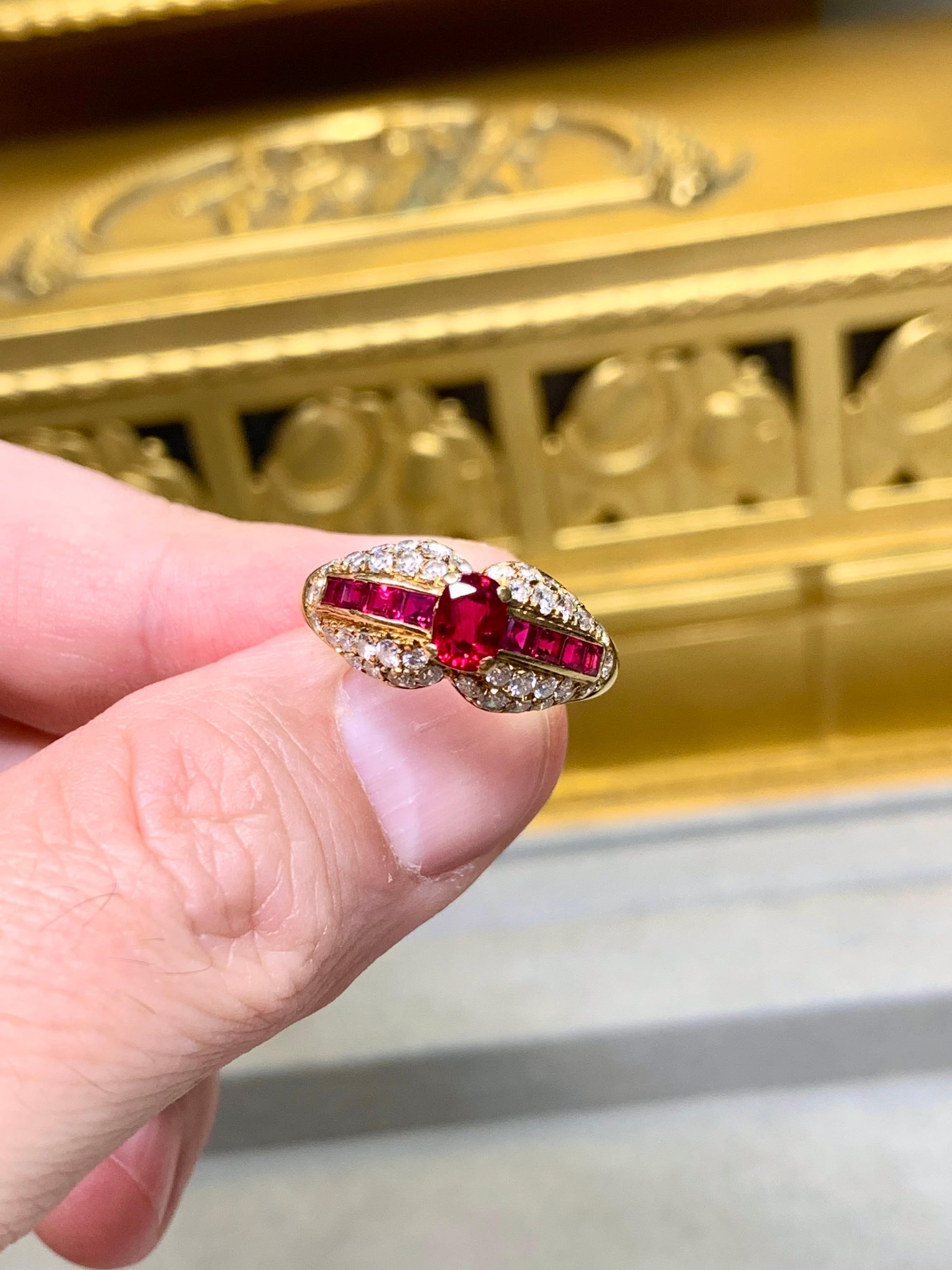 Vintage Cartier 18K Gelbgold Oval Rubin Pavé Diamant Ring C. 1980's Sz 7,5 im Angebot 7