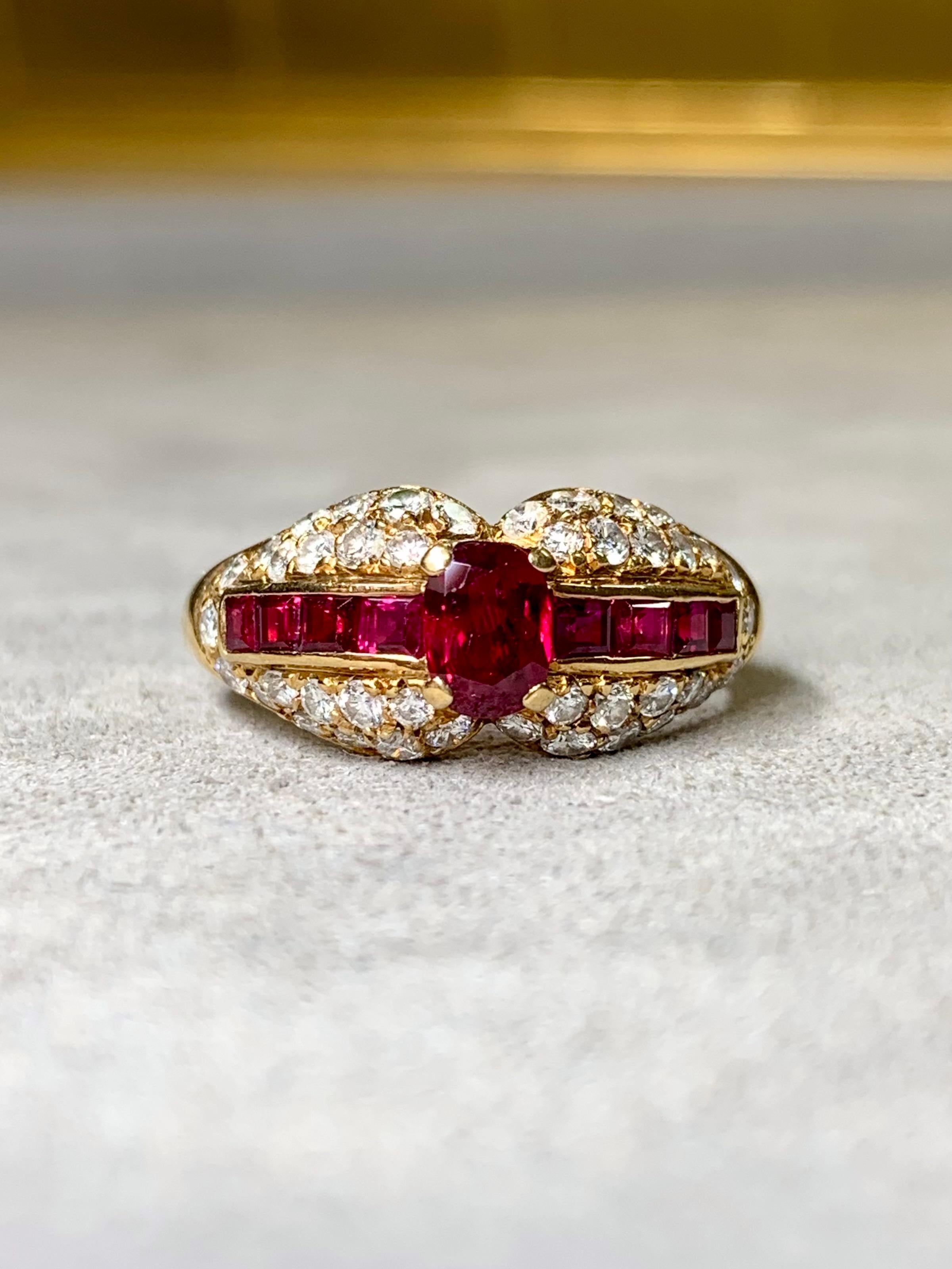 Vintage Cartier 18K Gelbgold Oval Rubin Pavé Diamant Ring C. 1980's Sz 7,5 im Zustand „Gut“ im Angebot in Winter Springs, FL