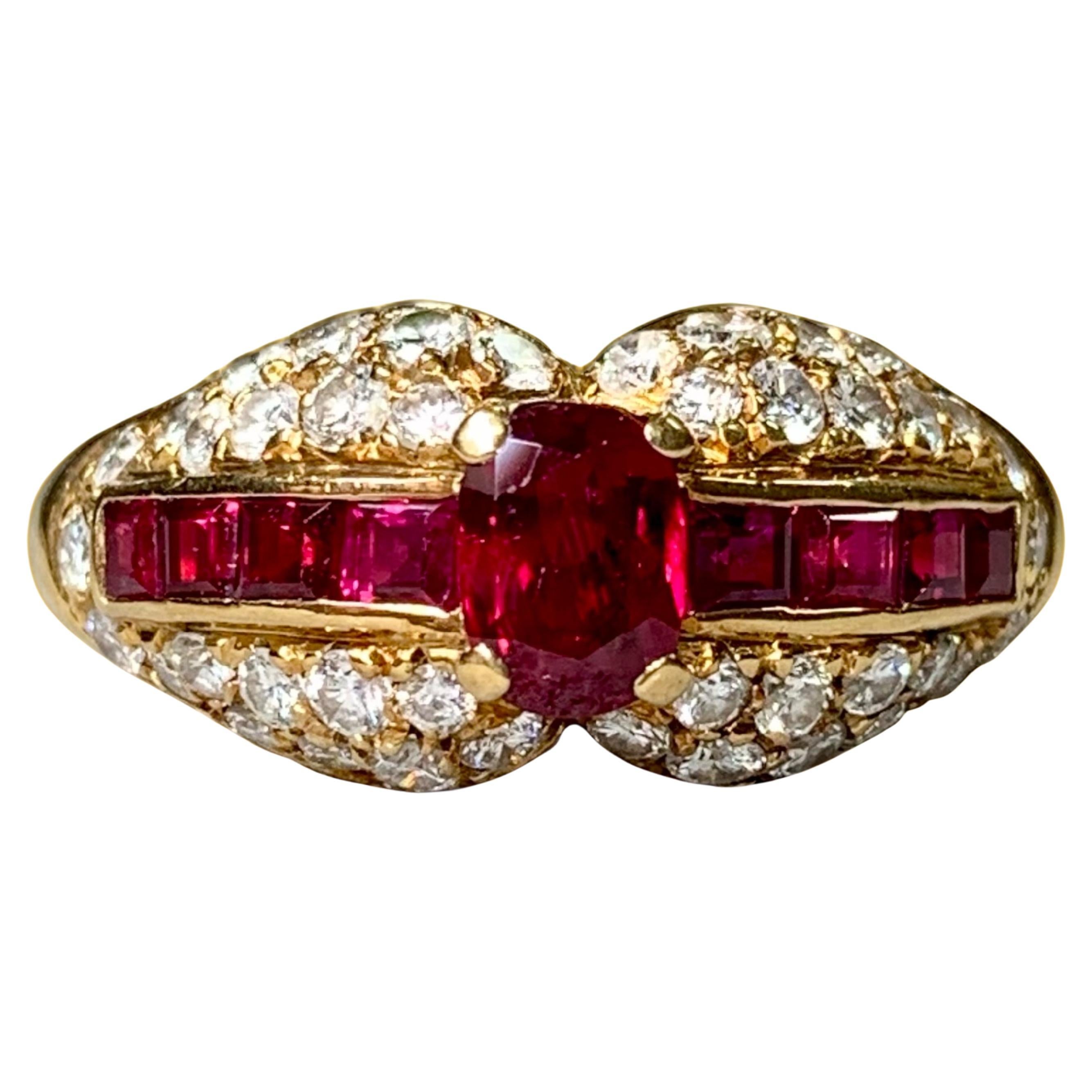 Vintage Cartier 18K Gelbgold Oval Rubin Pavé Diamant Ring C. 1980's Sz 7,5