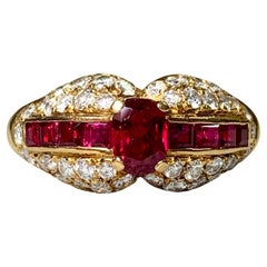 Vintage Cartier 18K Yellow Gold Oval Ruby Pavé Diamond Ring C. 1980’s Sz 7.5