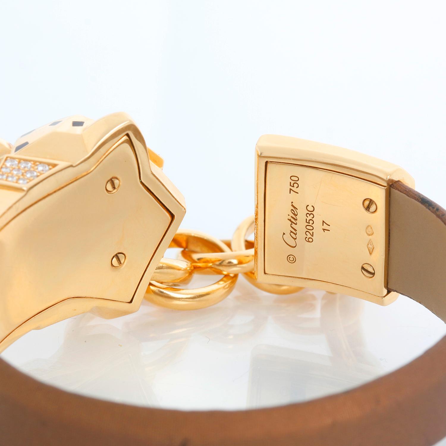 Cartier d'epoca in oro giallo 18 carati con testa di pantera e catena Bracciale di seta in vendita 1