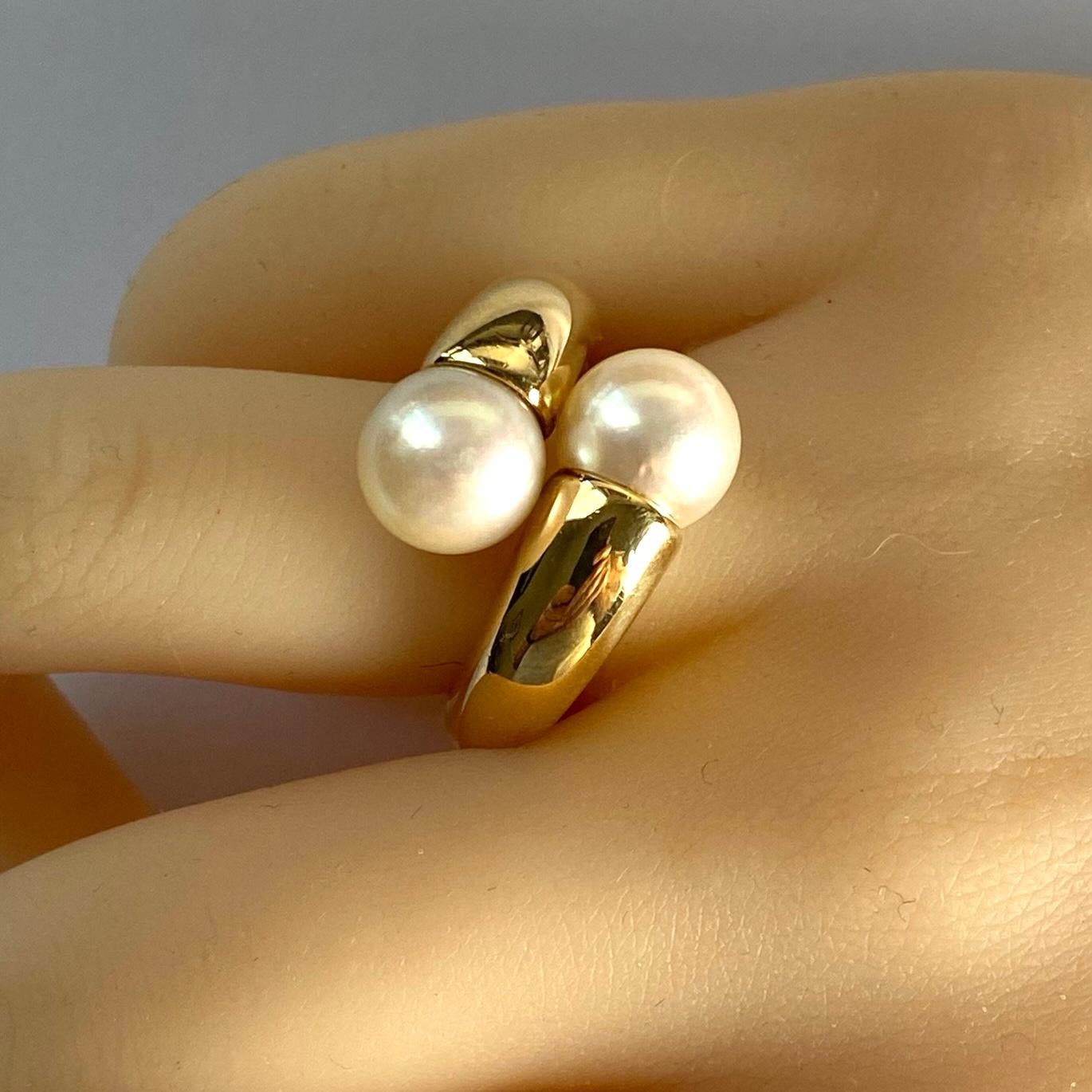 Vintage Cartier 18K Yellow Gold Pearl Bypass Ring Timeless Investment in Luxury 4