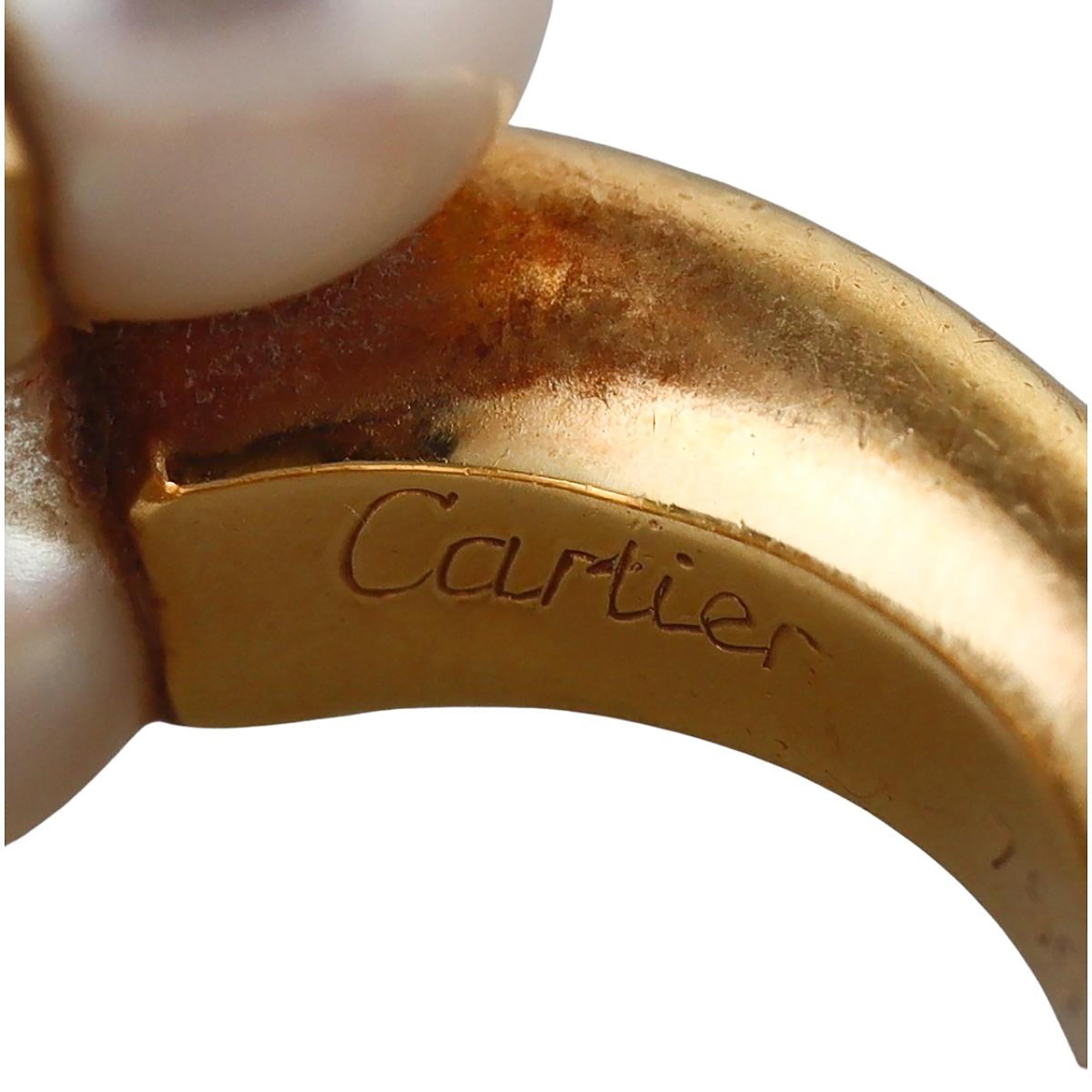 Contemporary Vintage Cartier 18K Yellow Gold Pearl Bypass Ring Timeless Investment in Luxury