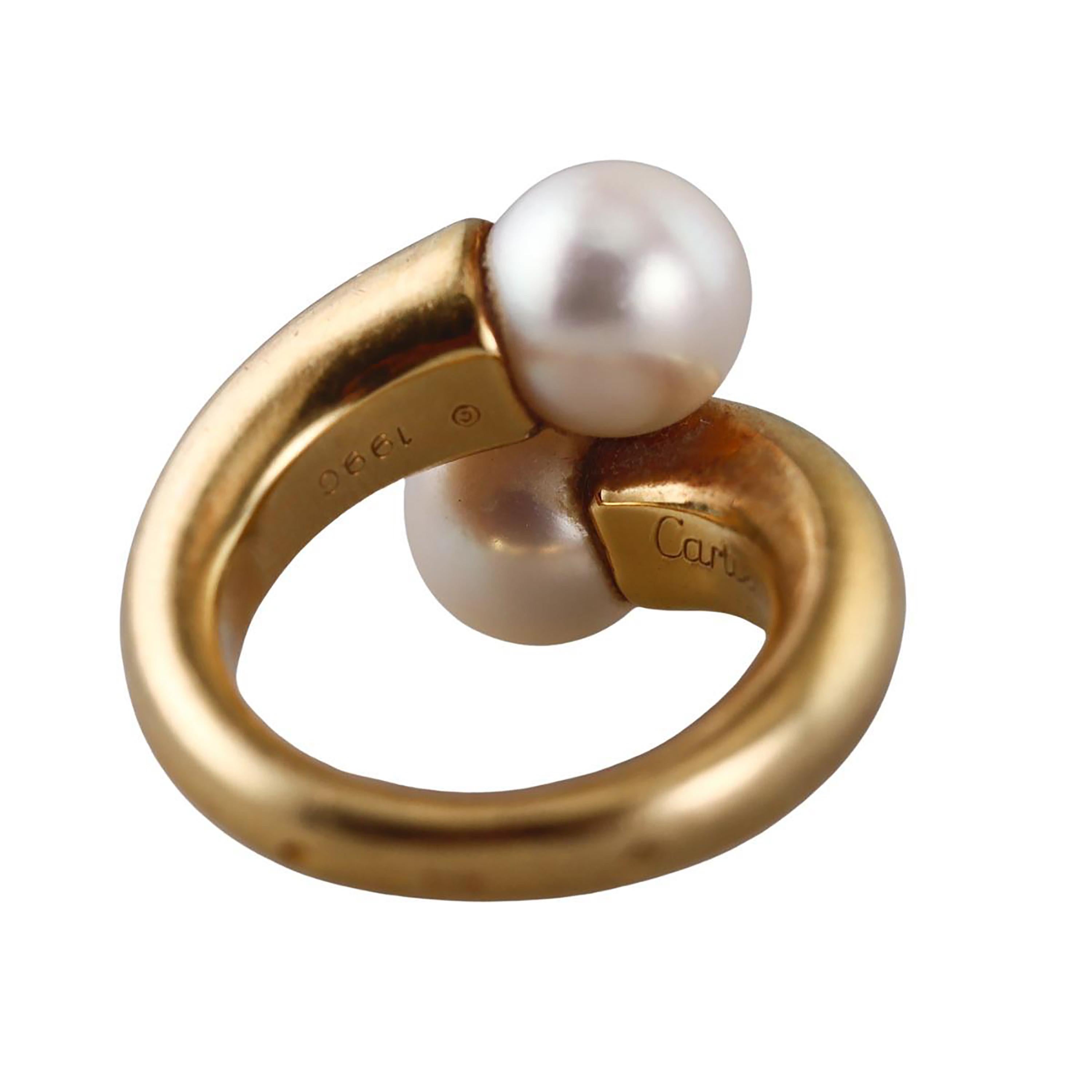Vintage Cartier 18K Yellow Gold Pearl Bypass Ring Timeless Investment in Luxury 2