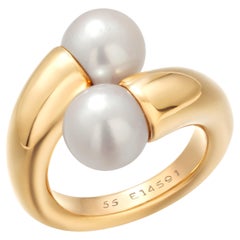 Vintage Cartier 18K Yellow Gold Pearl Bypass Ring Timeless Investment in Luxury